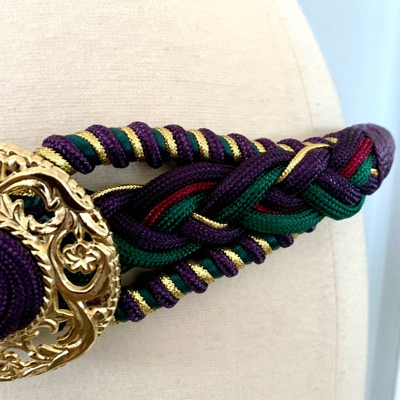 vintage 80’s 90’s statement belt stretch braided Jewel tones Purple Green Gold - Picture 5 of 10